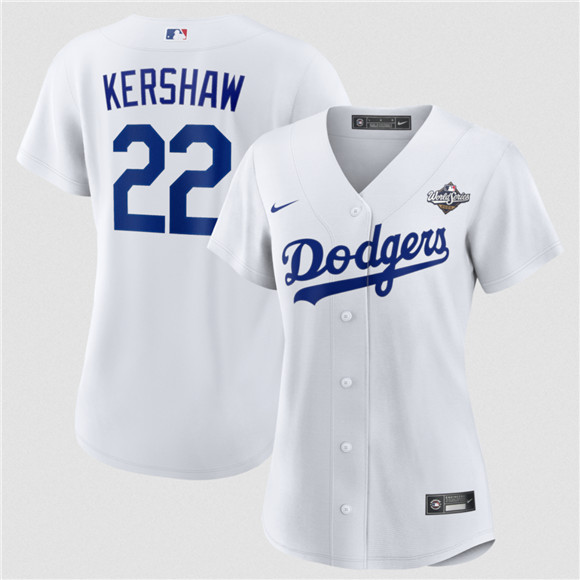Women's Los Angeles Dodgers #22 Clayton Kershaw White 2025 World Series Home Cool Base Stitched Baseball Jersey(Run Small)