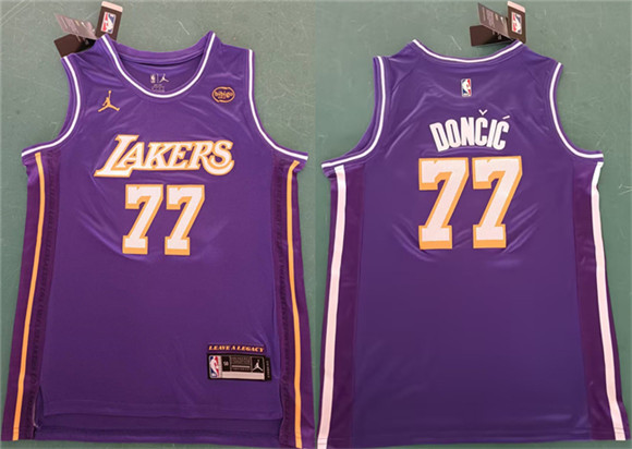 Men's Los Angeles Lakers #77 Luka Doncic Purple 2025 Statement Edition Stitched Basketball Jersey