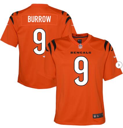 Youth Nike Cincinnati Bengals #9 Joe Burrow Orange Game Jersey
