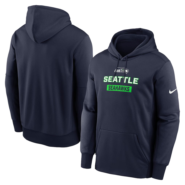 Men's Seattle Seahawks College Navy Toss Sweep Performance Pullover Hoodie