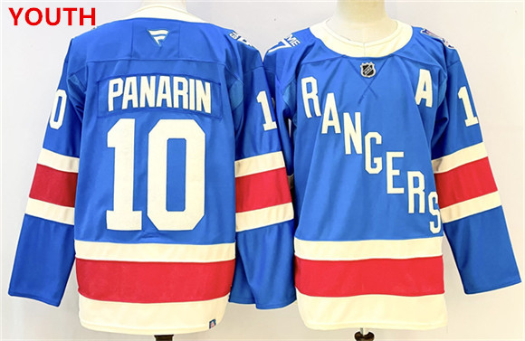 Youth new york rangers #10 artemi panarin blue 2025 with a patch stitched hockey jersey