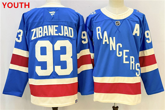 Youth new york rangers #93 mika zibanejad blue with a patch stitched hockey jersey