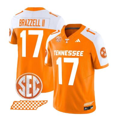 Men's Chris Brazzell II #17 Tennessee Volunteers Rebrand 2026 Checkerboard Orange Alt Stitched Jersey