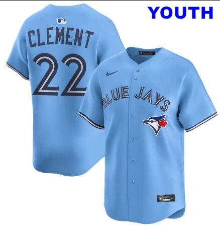 Youth Toronto Blue Jays #22 Ernie Clement Light Blue Replica Powder Alternate Jersey