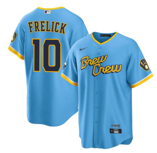 Men's Milwaukee Brewers #10 Sal Frelick Blue 2022 City Connect nike Jersey