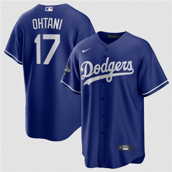 Men's Los Angeles Dodgers #17 Shohei Ohtani Blue 2025 World Series Champions Stitched Baseball Jersey