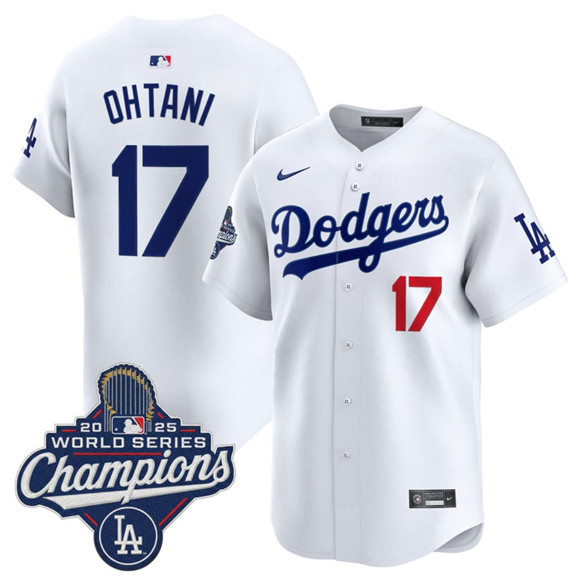Men's Los Angeles Dodgers #17 Shohei Ohtani White 2025 Champions Stitched Baseball Jersey