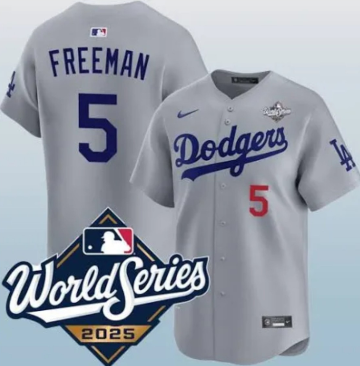 Men's Los Angeles Dodgers #5 Freddie Freeman Gray 2025 World Series Limited Stitched Baseball Jersey