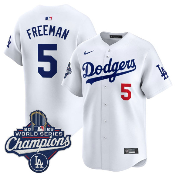 Men's Los Angeles Dodgers #5 Freddie Freeman White 2025 Champions Stitched Baseball Jersey