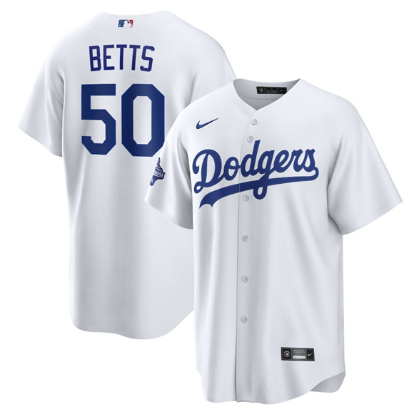 Men's Los Angeles Dodgers #50 Mookie Betts White 2025 World Series Champions Stitched Baseball Jersey