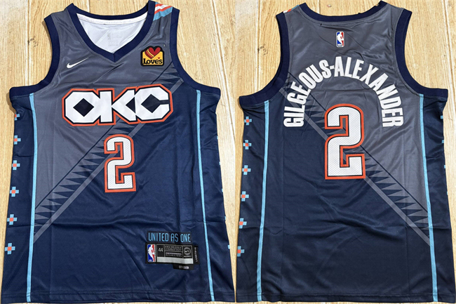 Men's Oklahoma City Thunder #2 Shai Gilgeous-Alexander Navy Stitched Basketball Jersey