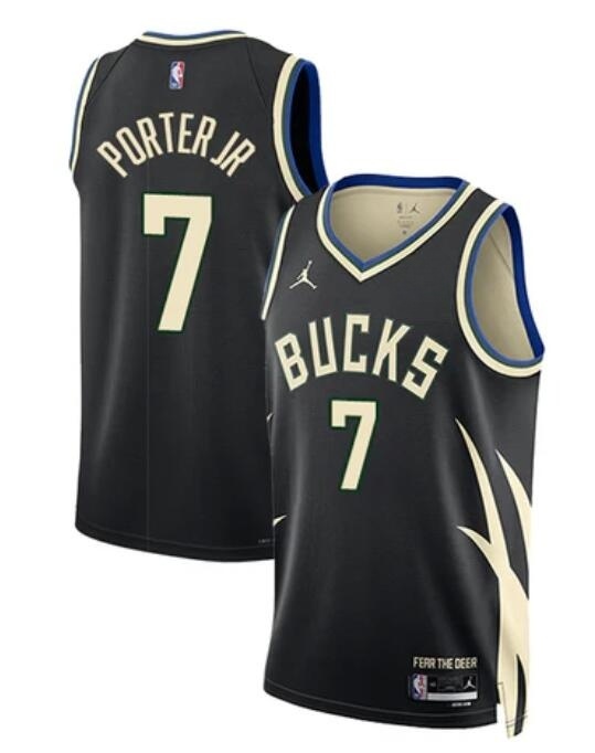Men's Milwaukee Bucks #7 Kevin Porter Jr Black Swingman Jersey