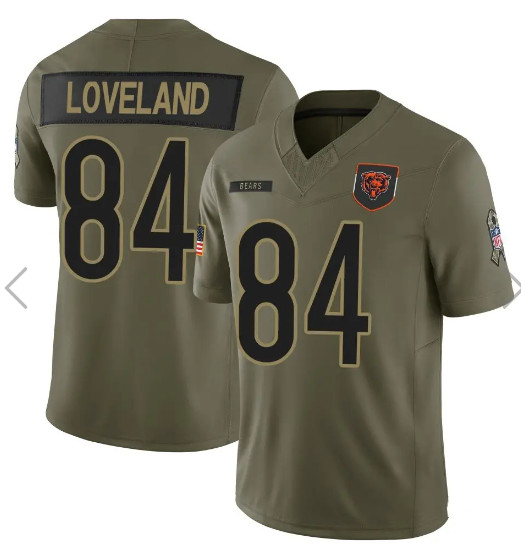 MEN'S COLSTON LOVELAND CHICAGO BEARS #84 LIMITED OLIVE 2025 SALUTE TO SERVICE JERSEY