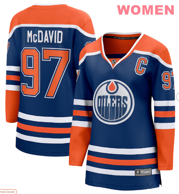 Women Edmonton Oilers #97 Connor McDavid Royal Blue C Patch Stitched Hockey Jersey