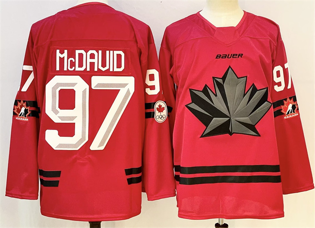 Men's Canada Hockey #97 Connor McDavid 2026 Olympics Red 2026 Stitched Jersey