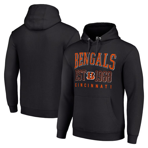 Men's Cincinnati Bengals Black Throwback Logo Pullover Hoodie