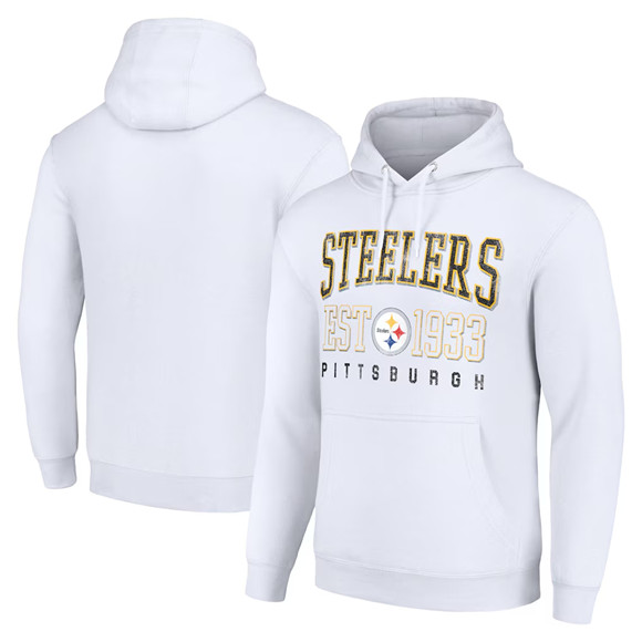 Men's Pittsburgh Steelers White Throwback Logo Pullover Hoodie
