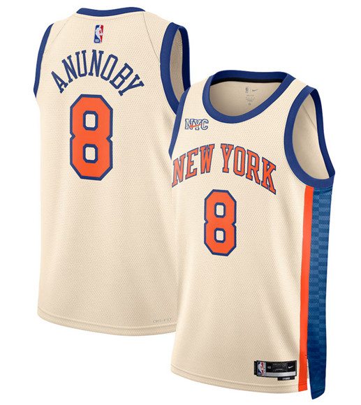 Men's New Yok Knicks #8 OG Anunoby Cream 2025-26 City Edition Swingman Stitched Basketball Jersey