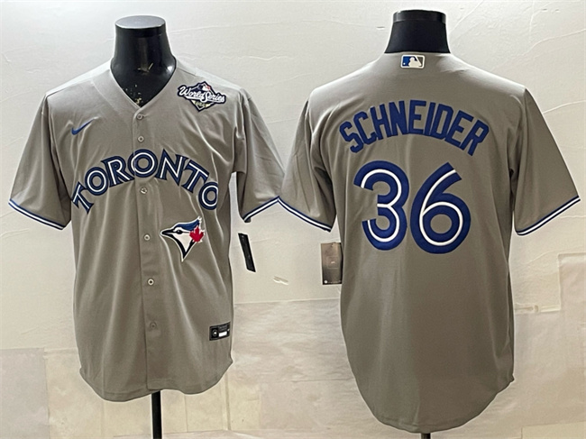 Men's Toronto Blue Jays #36 Davis Schneider Gray 2025 World Series Cool Base Stitched Baseball Jersey