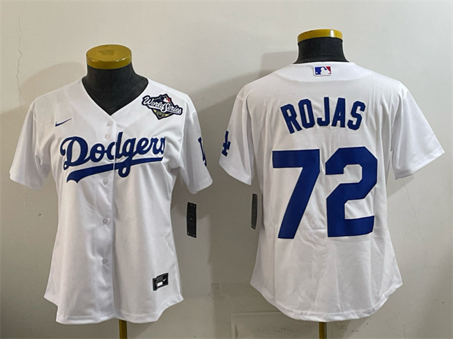 Women's Los Angeles Dodgers #72 Miguel Rojas White 2025 World Series Home Cool Base Stitched Baseball Jersey(Run Small)