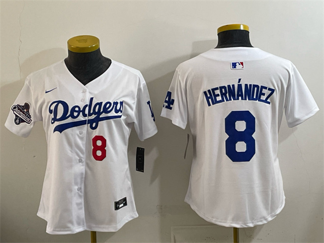Women's Los Angeles Dodgers #8 Enrique Hernández White 2025 World Series Champions Home Limited Stitched Baseball Jersey(Run Small)
