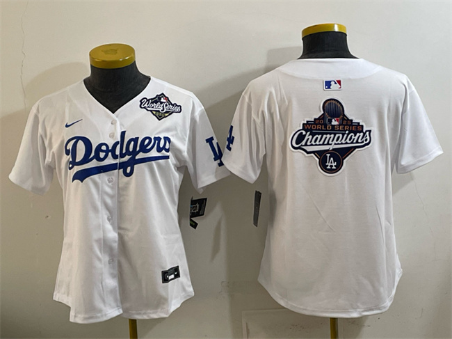 Women's Los Angeles Dodgers White 2025 World Series & Champions Big Logo Home Limited Stitched Baseball Jersey(Run Small)