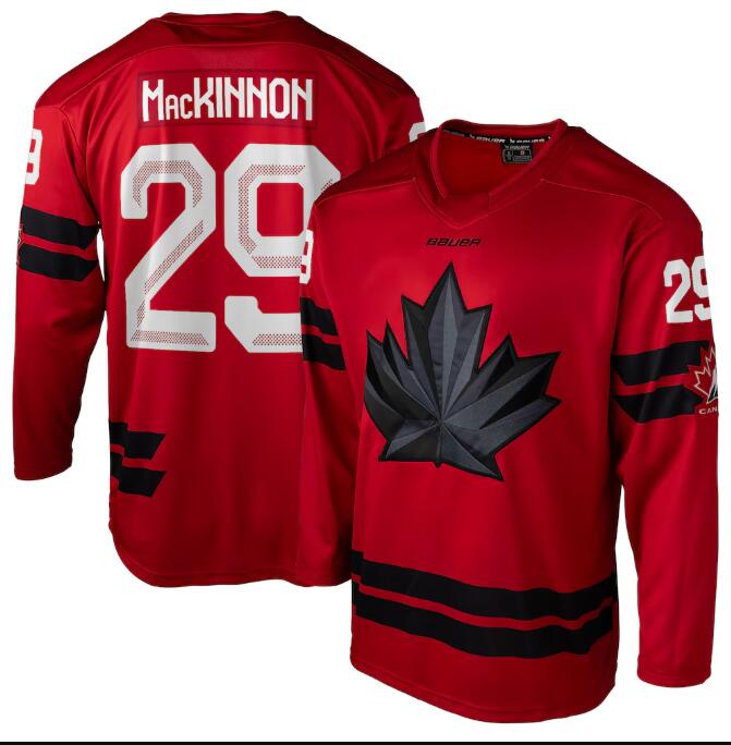 Men's Canada Hockey #29 Nathan MacKinnon 2026 Olympics Red 2026 Stitched Jersey