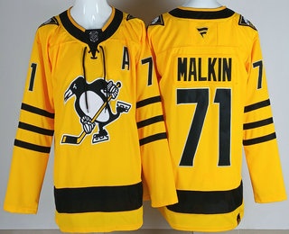 Men's Pittsburgh Penguins #71 Evgeni Malkin Yellow Alternate Authentic Jersey