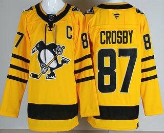 Men's Pittsburgh Penguins #87 Sidney Crosby Yellow Alternate Authentic Jersey