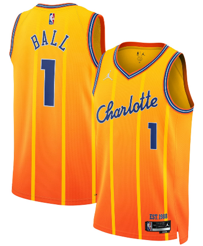 Men's Charlotte Hornets #1 LaMelo Ball Gold 2025-26 City Edition Swingman Stitched Jersey