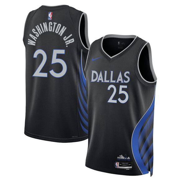 Men's Dallas Mavericks #25 P.J. Washington Black 2025-26 City Edition Stitched Basketball Jersey