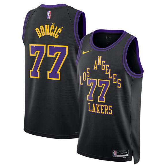 Men's Los Angeles Lakers #77 Luka Doncic Black 2025-26 City Edition Stitched Basketball Jersey