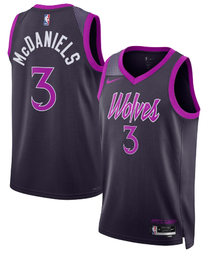 Men's Minnesota Timberwolves #3 Jaden McDaniels Purple 2025-26 City Edition Stitched Basketball Jersey