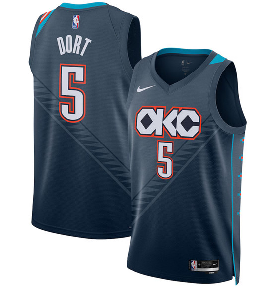 Men's Oklahoma City Thunder #5 Luguentz Dort Navy 2025-26 City Edition Swingman Stitched Basketball Jersey