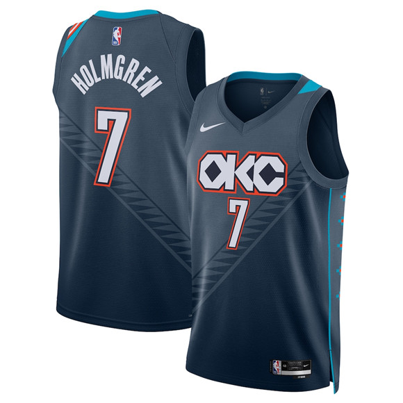 Men's Oklahoma City Thunder #7 Chet Holmgren Navy 2025-26 City Edition Swingman Stitched Basketball Jersey