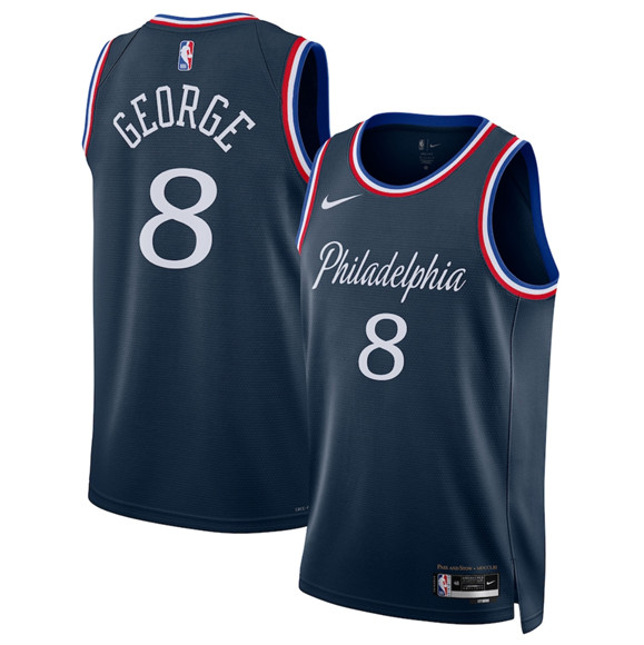 Men's Philadelphia 76ers #8 Paul George Navy 2025-26 City Edition Swingman Stitched Jersey