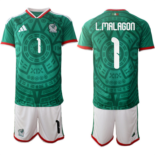 Men's Mexico #1 L.MALAGON 2025-26 México Home Green Short Sleeve Match Soccer jerseys