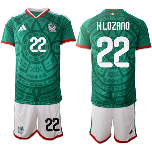 Men's Mexico #22 H.LOZANO 2025-26 México Home Green Short Sleeve Match Soccer jerseys