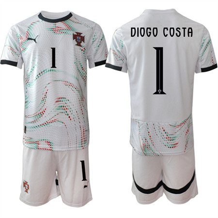 Men's Portugal #1 DIOGO COSTA Away White 2025-26 Short Sleeve Soccer jerseys