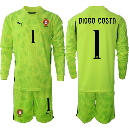 Men's Portugal #1 DIOGO COSTA Fluorescent green goalkeeper 2025-26 Long Sleeve soccer jerseys