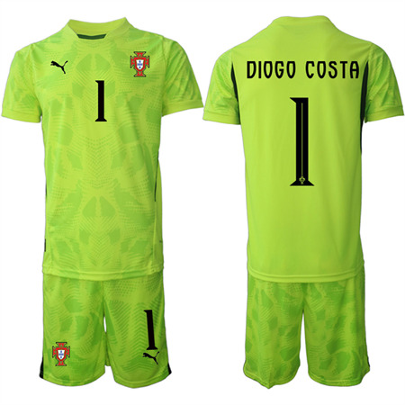Men's Portugal #1 DIOGO COSTA Fluorescent green goalkeeper 2025-26 Short Sleeve soccer jerseys