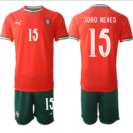 Men's Portugal #15 JOAO NEVES Home Red 2025-26 Short Sleeve Soccer jerseys