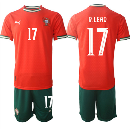 Men's Portugal #17 R.LEAO Home Red 2025-26 Short Sleeve Soccer jerseys