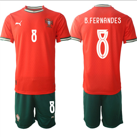 Men's Portugal #8 B.FERNANDES Home Red 2025-26 Short Sleeve Soccer jerseys