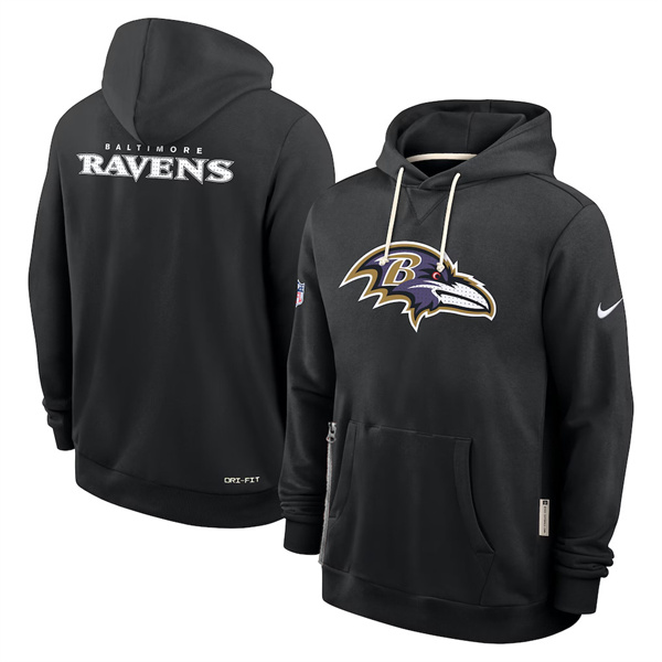 Men's Baltimore Ravens Black Sideline Standard Issue Initial Home Dri-FIT Pullover Hoodie