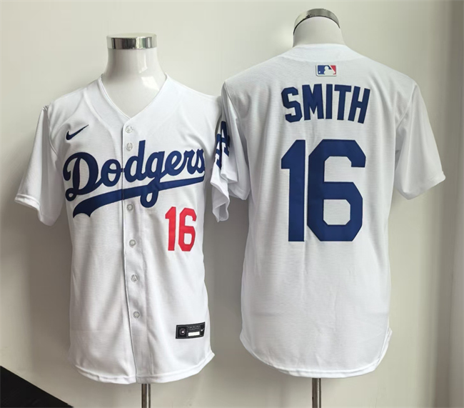 Men's Los Angeles Dodgers #16 Will Smith White Home Limited Stitched Baseball Jersey