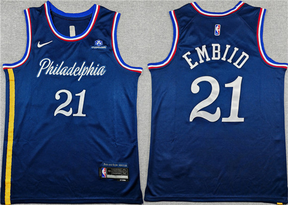 Men's Philadelphia 76ers #21 Joel Embiid Navy 2025-26 City Edition Stitched Jersey