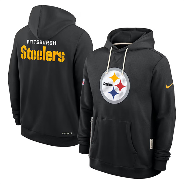 Men's Pittsburgh Steelers Black Sideline Standard Issue Initial Home Dri-FIT Pullover Hoodie