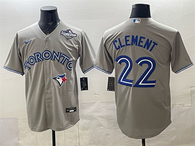 Men's Toronto Blue Jays #22 Ernie Clement Grey 2025 World Series Cool Base Stitched Baseball Jersey