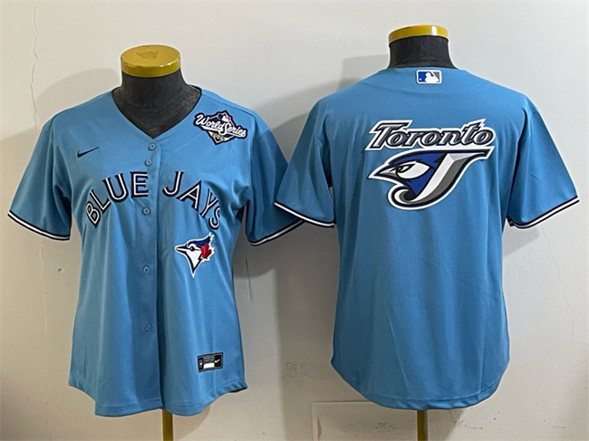 Women's Toronto Blue Jays Team Big Logo Blue 2025 World Series Cool Base Stitched Baseball Jersey(Run Small)